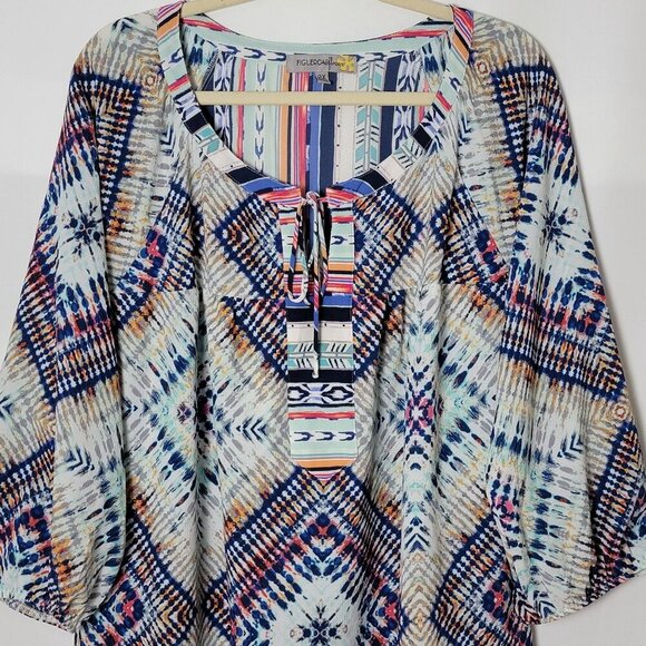 Figueroa & Flower Western Aztec Boho Peasant 3/4 Sleeves Blouse Top Plus 2X - Picture 4 of 12